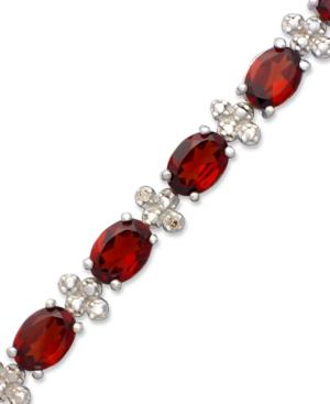 Sterling Silver Bracelet, Garnet (17 Ct. T.w.) Oval And Diamond Accent
