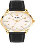 Henry London Westminster Unisex 39mm Black Leather Strap Watch With Gold Stainless Steel Casing