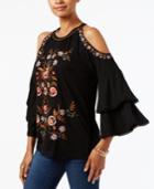 Anna Sui Loves Inc International Concepts Embroidered Cold-shoulder Top, Created For Macy's