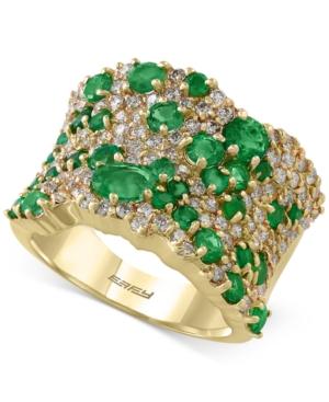 Effy Emerald (2-1/5 Ct. T.w.) And Diamond (1-1/6 Ct. T.w.) Wide Cluster Ring In 14k Gold