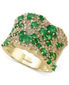 Effy Emerald (2-1/5 Ct. T.w.) And Diamond (1-1/6 Ct. T.w.) Wide Cluster Ring In 14k Gold