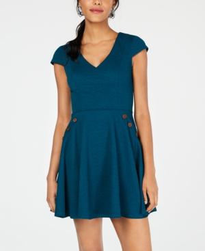 City Studios Juniors' Textured Sailor-button Fit & Flare Dress