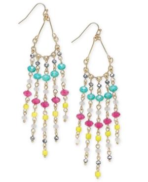Inc International Concepts Gold-tone Multicolor Beaded Fringe Earrings, Only At Macy's