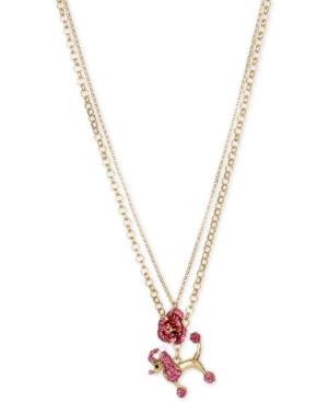 Betsey Johnson Gold-tone Poodle And Rose Layered Pendant Necklace