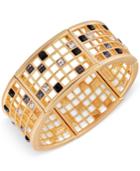 T Tahari Gold-tone Scattered Crystal Grid Bangle Bracelet