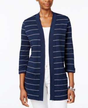 Karen Scott Striped Open-front Cardigan, Created For Macy's
