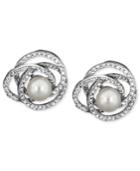 14k White Gold Earrings, Cultured Freshwater Pearl And Diamond (1/2 Ct. T.w.)