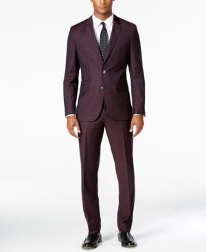 Boss Men's Extra-slim Fit Burgundy Stepweave Suit
