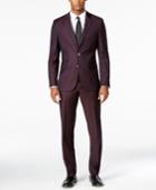 Boss Men's Extra-slim Fit Burgundy Stepweave Suit