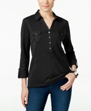 Karen Scott Three-quarter-sleeve Polo Top, Only At Macy's