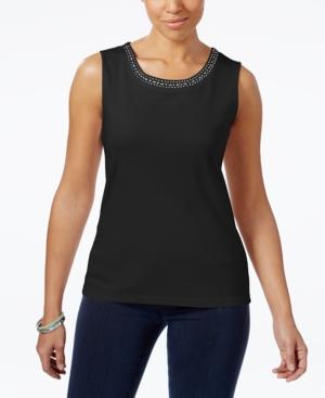 Karen Scott Cotton Embellished Tank Top, Only At Macy's