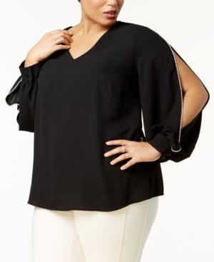 Nine West Plus Size Embellished Split-sleeve Top