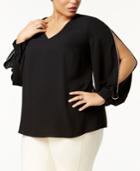 Nine West Plus Size Embellished Split-sleeve Top