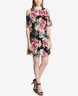 Calvin Klein Pleated Cold-shoulder Shift Dress