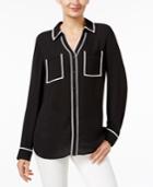 Ny Collection Contrast-trim Utility Shirt