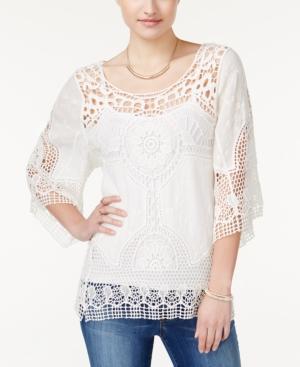 American Rag Crocheted Three-quarter-sleeve Top, Only At Macy's