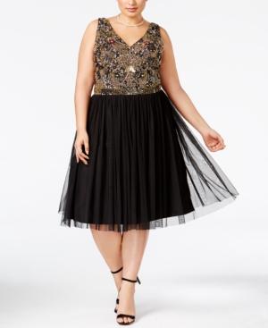 Adrianna Papell Plus Size Beaded Tulle A-line Dress