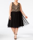 Adrianna Papell Plus Size Beaded Tulle A-line Dress