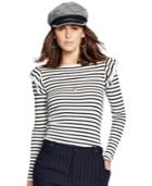 Polo Ralph Lauren Ruffle-trim Striped Silk Top