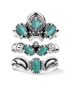 American West Green Turquoise Three Piece Ring Set In Sterling Silver