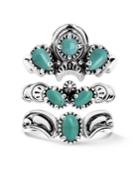 American West Green Turquoise Three Piece Ring Set In Sterling Silver
