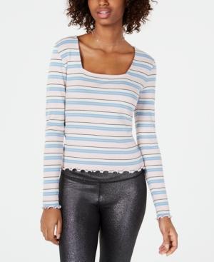 Freshman Juniors' Square-neck Striped Top