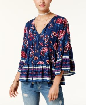 American Rag Juniors' Printed Swing Peasant Top, Created For Macy's