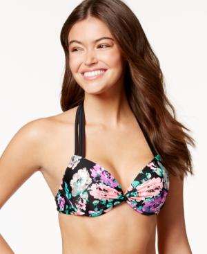 California Waves Floral-print Push-up Underwire Halter Bikini Top Women's Swimsuit