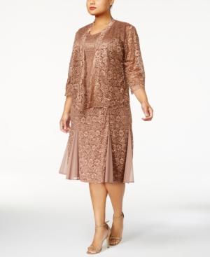 R & M Richards Plus Size Sequined Lace Dress & Jacket