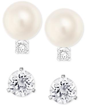 Swarovski Silver-tone Imitation Pearl And Crystal Stud Earring