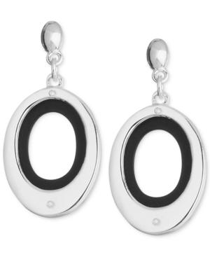 Nine West Earrings, Silver-tone Black Open Oval Drop Earrings
