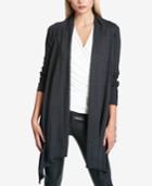 Dkny Ribbed-sleeve Open-front High-low Cozy Cardigan
