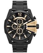 Diesel Men's Chronograph Mega Chief Black Ion-plated Stainless Steel Bracelet Watch 51x59mm Dz4338