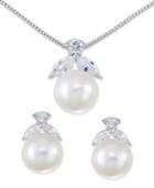 Cultured Freshwater Pearl (10mm) And Crystal Jewelry Set In Sterling Silver