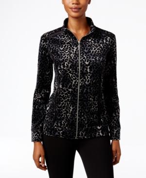 Karen Scott Petite Printed Mock-neck Jacket, Only At Macy's