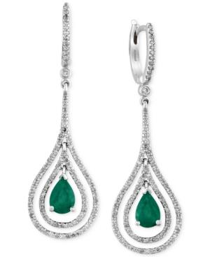 Brasilica By Effy Collection Emerald (1-1/8 Ct. T.w.) And Diamond (3/4 Ct. T.w.) Earrings In 14k White Gold, Created For Macy's