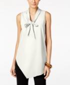Alfani Petite Bow-neck Asymmetrical Top, Only At Macy's
