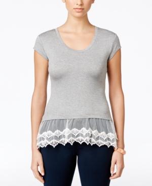 Bcx Juniors' Short-sleeve Lace-hem Top