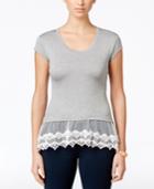 Bcx Juniors' Short-sleeve Lace-hem Top