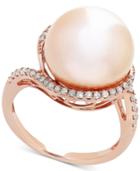 Honora Style Pink Cultured Freshwater Pearl (13mm) & Diamond (1/4 Ct. T.w.) Ring In 14k Rose Gold