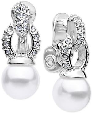 Anne Klein Silver-tone Imitation Pearl Drop Clip Earrings