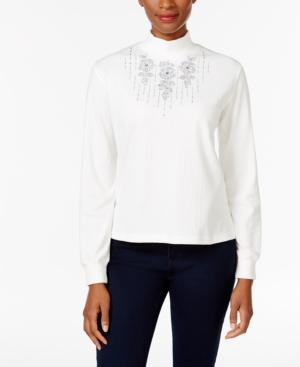 Alfred Dunner Petite Northern Lights Embellished Mock-neck Sweater