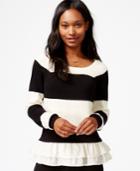 Maison Jules Striped Ruffled-hem Sweater, Only At Macy's