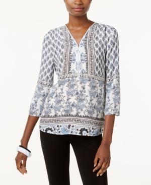 Inc International Concepts Printed Front-zip Blouse, Only At Macy's