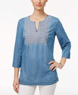 Charter Club Embroidered Denim Top, Only At Macy's