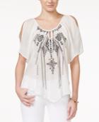 Bcx Juniors' Cold-shoulder Embroidered Peasant Top