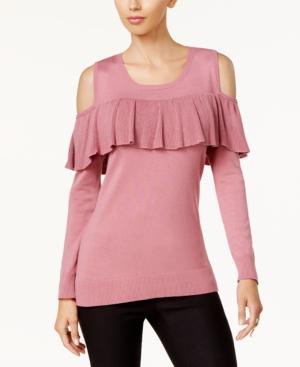 Thalia Sodi Ruffled Cold-shoulder Sweater, Created For Macy's