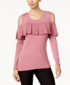 Thalia Sodi Ruffled Cold-shoulder Sweater, Created For Macy's