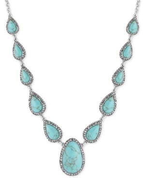 Lucky Brand Silver-tone Blue Stone Long Statement Necklace
