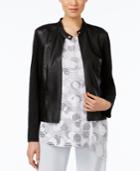 Alfani Petite Mixed-media Faux-leather Jacket, Only At Macy's